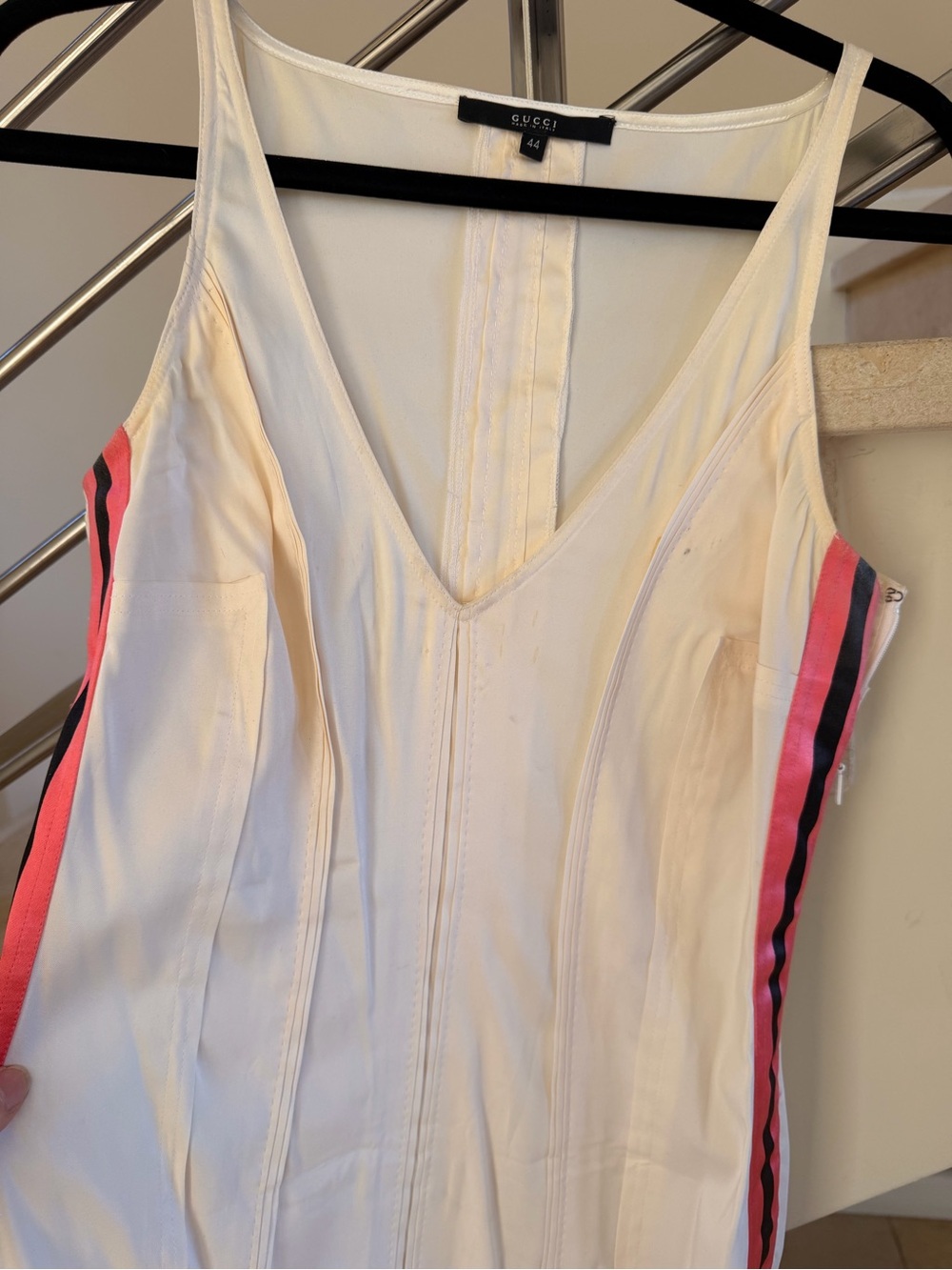Vintage Gucci White Midi Dress with Pink & Black Side Stripes - Picture 15 of 15
